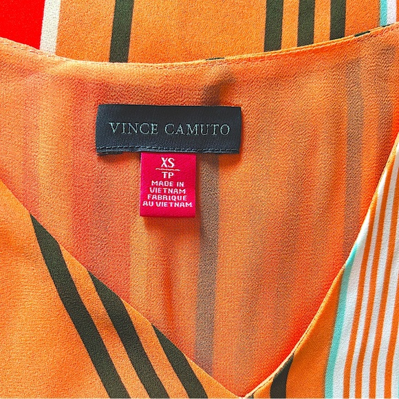 Vince Camuto Beautiful Fall Oranges Asymmetrical Tunic Striped Lined Dress XS/TP - Picture 2 of 16